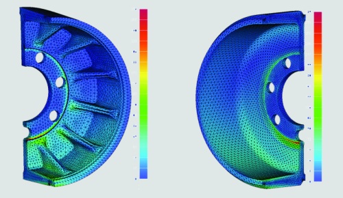 FEM analysis of wheel centre geometries - conventional version (left), HSHL® version (right)