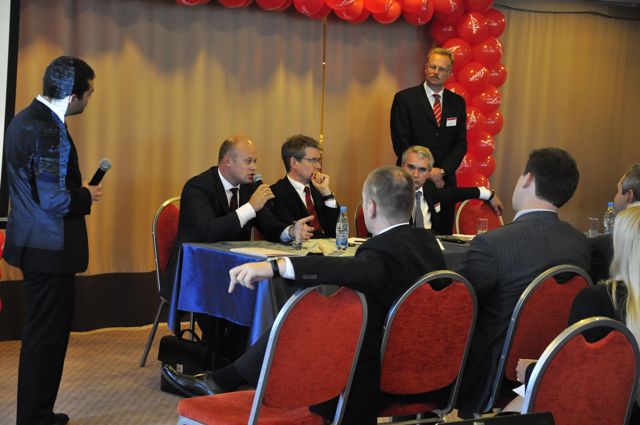 (L-R at the desk) Sergey Markin, Jens Menneke and Christophe Lautray