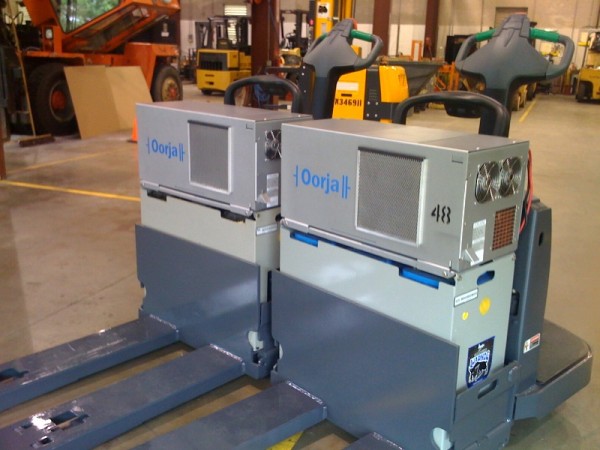 The OorjaPac is Oorja Protonics' on-board battery charger that uses a methanol-based fuel cell system.