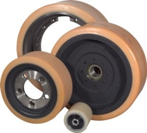 Wheels, castors and pallet rollers for industrial trucks with VULKOLLAN® or PEVOPUR® tread