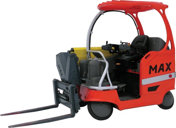 The Maxtruck 2T's patented wheels allow it to move in any direction.