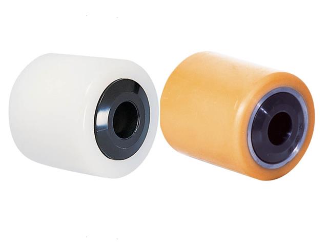 Stainless steel PE·VO·LON® and VULKOLLAN® pallet rollers with plastic sealing and V-ring gaskets. *
