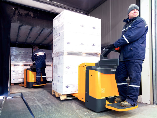 A Jungheinrich low-platform forklift.