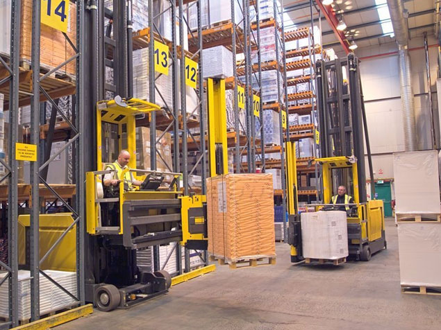 Atlet trucks working at Donald Murray Paper's warehouse in Glasgow, Scotland.