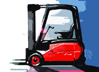 An illustration of Linde's newest electric counterbalance forklift, the E12-E20 range (386 series).
