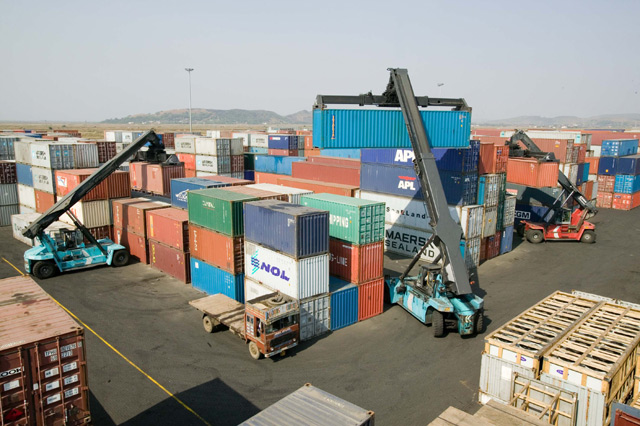 Kalmar reach stackers work together to get the job done in Mumbai, India.
