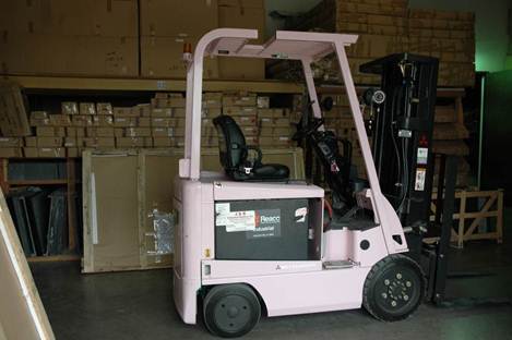 Mitsubishi Forklift Trucks of Houston sold a pink forklift to raise funds for cancer research.