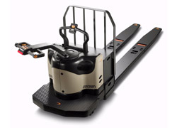 A Crown PE4000 rider pallet truck.