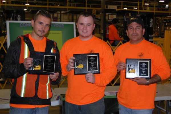 Forklift operators manoeuvred through a series of obstacles at the Cranbury facility of L'Oréal SA.
