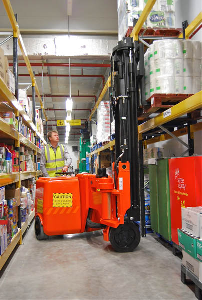 Bendi articulated trucks work in very narrow aisles.