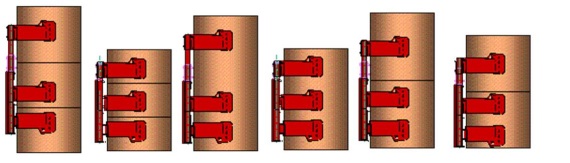 Clamps adjust according to handled combinations and sizes of paper rolls.