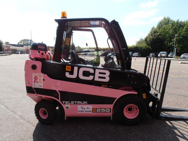 Lift West Ltd has painted two of its JCB teletruks pink to support St Margaret's Hospice.