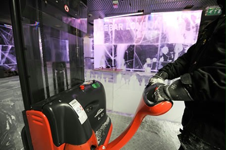 The Linde L 10 pallet stacker works in sub-zero temperatures in London's ICEBAR.