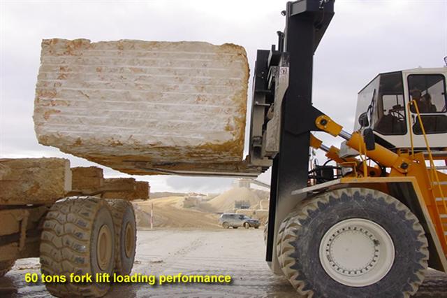 Up Lifting's 60 tons Forklift loading marble -Click images for larger view