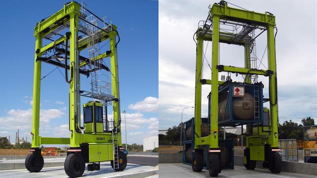 3-high Transporter operating in a tank terminal.