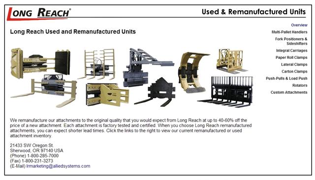 Long Reach remanufactured inventory website. Click to enlarge