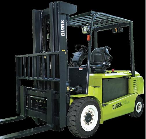A pneumatic-tyre Clark GEX electric forklift