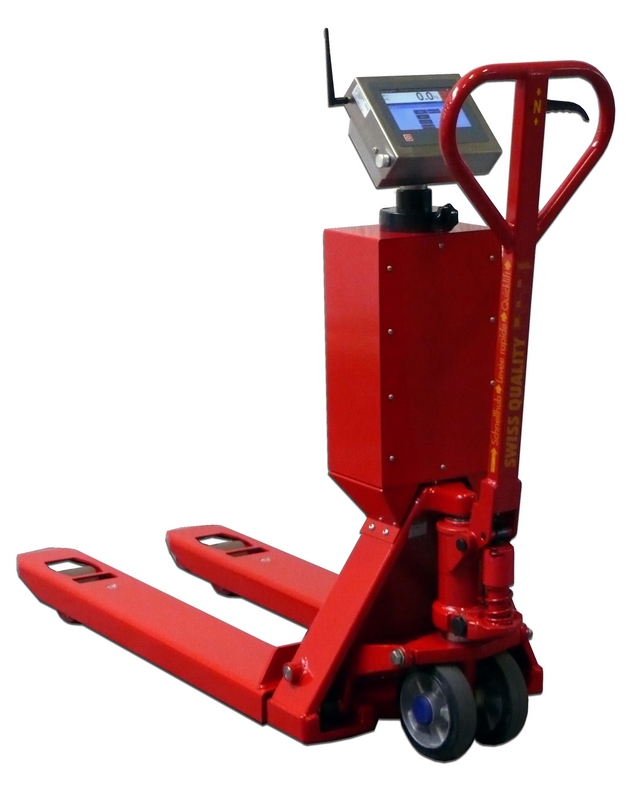 The ProLine Touch - a hand pallet truck scale which weighs loads in 0.2 lb increments.