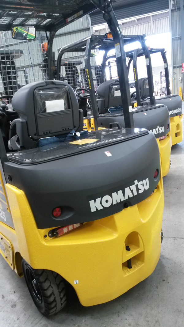 The latest model Komatsu battery electric counterbalance forklift, the FB25-12.