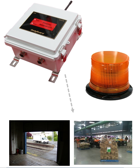 Fixed Detection and warning device located in doorway or high risk area. High visibility warning lamp is activated when vehicle detected within adjustable detection zone. Detection range adjustable from around 2-3m to over 50m.
