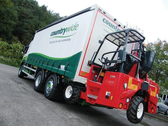 A Moffett truck-mounted forklift made by Hiab.