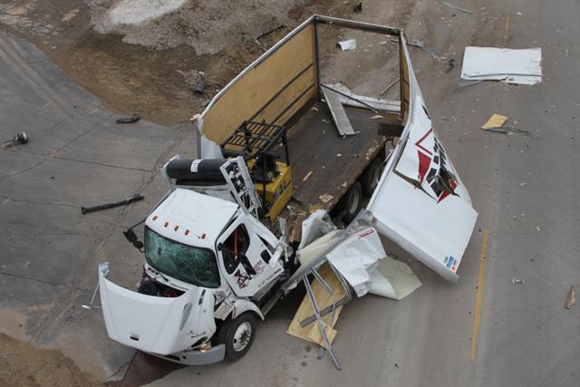 Tynes of unsecured forklift punctured a CNG tank