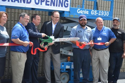 The Equipment Depot team and guests at the ribbon cutting in Itasca