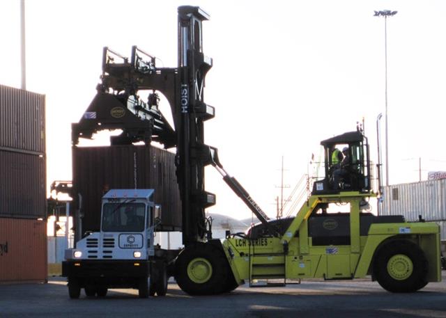 Hoist has invested significantly into providing customers with a full range of container handling equipment and large capacity pneumatic forklifts. Click for larger view.