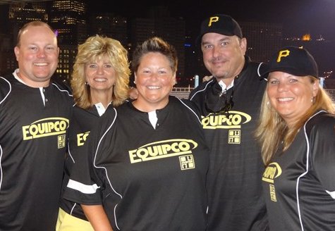 Equipco's Cara Swanson (centre) with Hyster representatives (from left) Will<br />Brinson, Lorri Lewis, Mark Koffarnus and Jill Comer