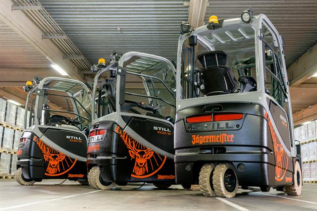 The herbal liqueur producer's orange-coloured Jägermeister brand name is emblazoned on the trucks' black priming paint.