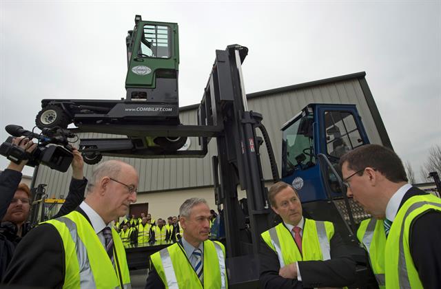 Irish Prime Minister Enda Kenny (second from right) and the Irish minister for jobs, enterprise and innovation Richard Bruton (second from left) visited Combilift's current HQ in Monaghan this month.