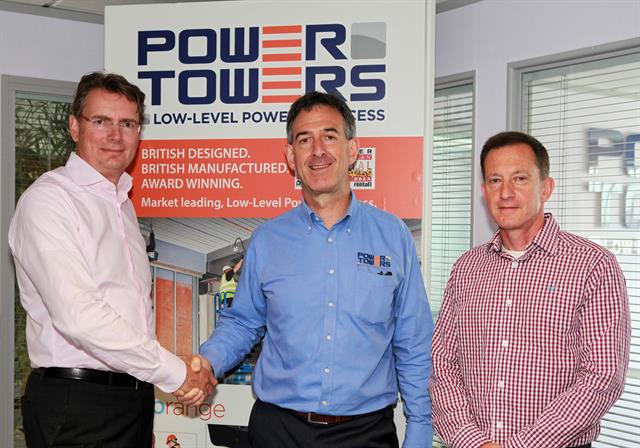 From left: Karel Huijser, JLG's vice president and general manager - EMEA; Brian King, managing director of Power Towers; Mark Richardson, director of product development, Power Towers.