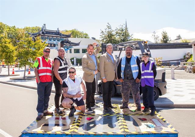 The hosts and competitors of World Forklift League.