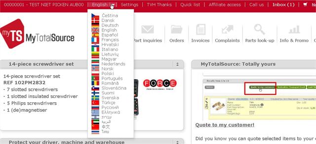 Your TVH online order platform MyTotalSource is now available in 25 different languages. Click for larger view.