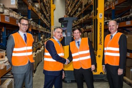 Luuk Snijders, Jungheinrich Lift Truck OOO; Perry Neumann, OOO Kuehne + Nagel; and Stefan Brehmand Hans-Herbert Schultz, Jungheinrich AG.