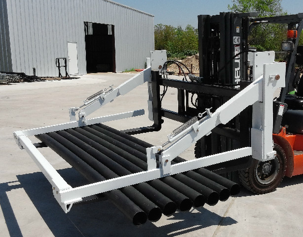 Fork-Co's pipe hold-down clamps can be used with almost any forklift.