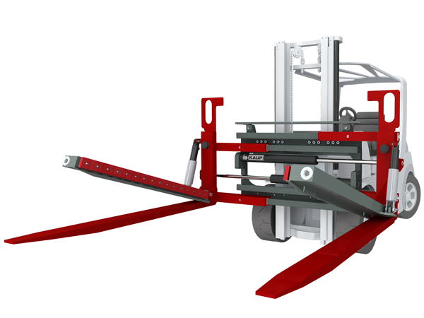 The Fork Clamp 4.8T411/102HV is fitted with hydraulically folding brick clamping arms.