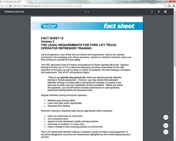 FLTA has updated its legal advice on the frequency of forklift refresher training.