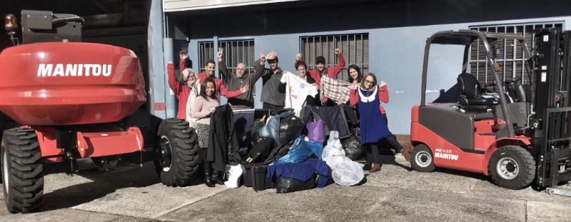 Filling a forklift bucket for charity