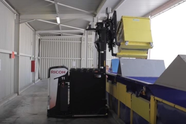 Rocla AGVs also empty the trash containers