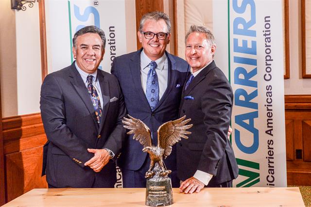 Eduardo Torres, director of Latin American sales for UniCarriers Americas, Luis Pons, corporate general director of Vegusa and James J. Radous III, president of UniCarriers Americas