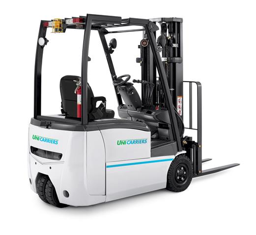 UniCarriers is showing its new three-wheel, electric forklift trucks