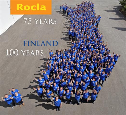 Rocla personnel celebrate both company's as well as Finland's 100th anniversary