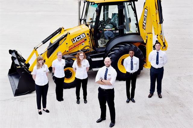 JCB apprentices Burton Charlotte Lowe, Ellamae Gibson, Lucy Houghton, Adam Parkins, Weaston Gurajena and Jake O'Toole.company.