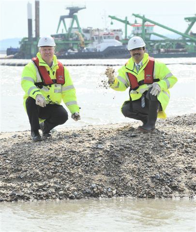 DP World chairman Sultan Ahmed bin Sulayem is the first person to set foot on London Gateway's reclaimed land.