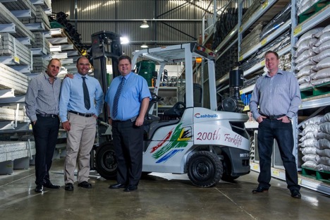 Marco Caverni (Masslift), Roger Wentzel and Werner de Jager (Cashbuild), with Masslift's Hugh Golden