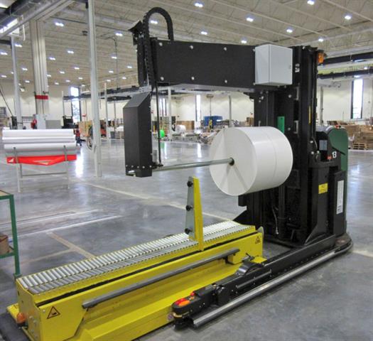 Probe AGV for gentle transport of finished rolls to packaging stations.