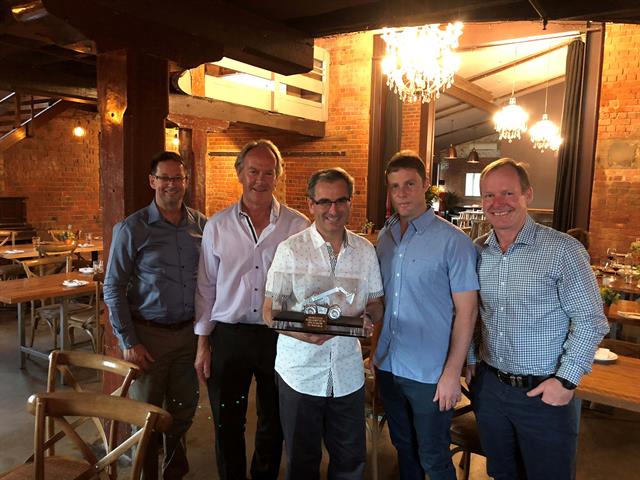 Hylton Taylor, Philip Cardaci and Matt King (JCB) with Brad and Terry Michaels from Michaels Group.