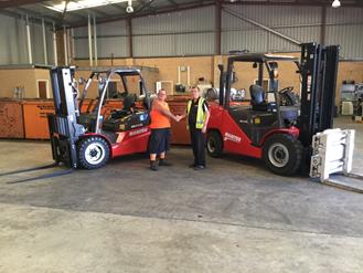 Mel Valentine (Runabout Metals) with Kevin Outten, area manager from Liftrite Hire & Sales