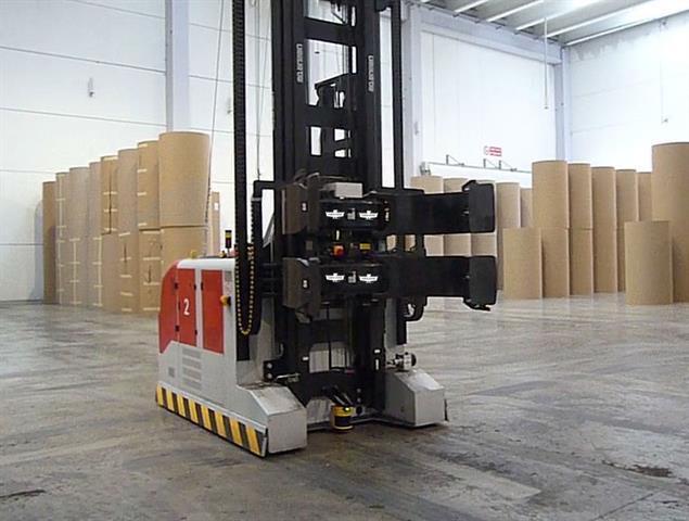 AGV equipped with a Cascade Paper Roll Clamp
